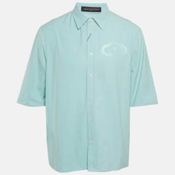 مملوكة مسبقًا Louis Vuitton Blue LV Print Cotton Short Sleeve Shirt L