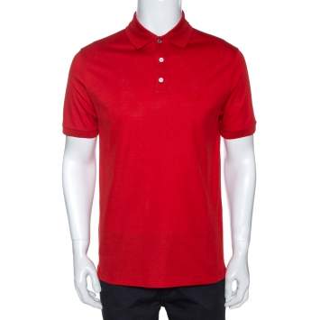 Pre Owned Louis Vuitton Red Cotton Pique Short Sleeve Polo T-Shirt M