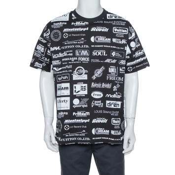 Pre Owned Louis Vuitton Black Allover Logo Print Cotton Crew Neck T-Shirt XL