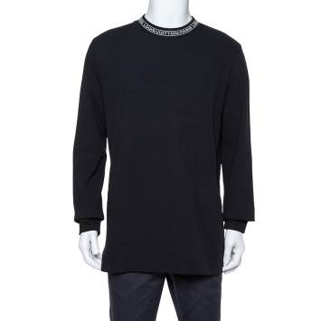 Pre Owned Louis Vuitton Black Logo Intarsia Rib Knit Collar Detail Crewneck T Shirt XXL