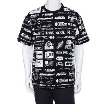 Pre Owned Louis Vuitton Black Cotton All Over Logos Printed Crewneck T-shirt XL