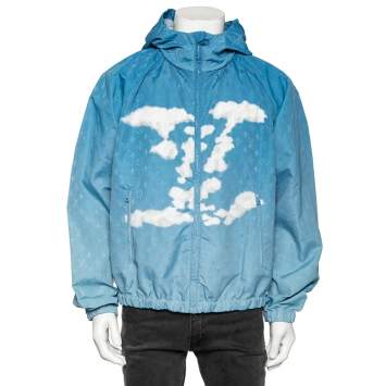 Pre Owned Louis Vuitton Blue Sky Printed Synthetic Hooded Jacket XXL