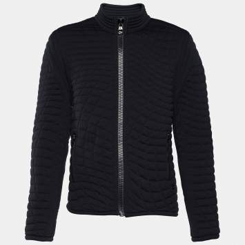 Pre Owned Louis Vuitton Black Quilted Plain Rainbow Zip Front Jacket XL