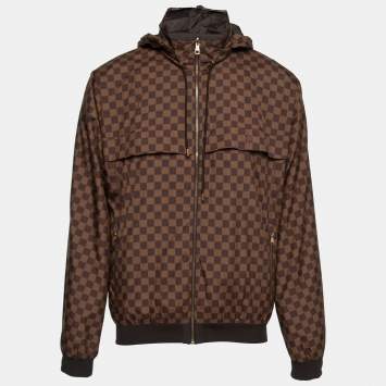 Pre Owned Louis Vuitton Brown Damier Ebene Synthetic Reversible & Convertible Jacket XL