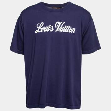 Pre Owned Louis Vuitton Blue Graphic Logo Print Cotton T-Shirt XL