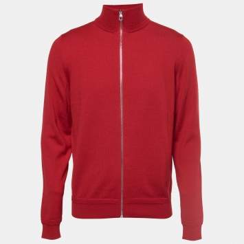 Pre Owned Louis Vuitton Red Wool and Silk Blend Zip-Up Jacket L
