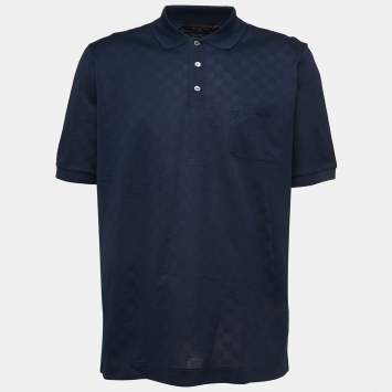Pre Owned Louis Vuitton Navy Blue Damier Cotton Pique Polo T-Shirt 4L