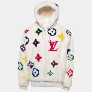 Pre Owned Louis White/Multicolor Monogram Mink Fur Jacket M