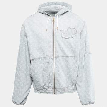 Pre Owned Louis Vuitton X NBA Blue Monogram Denim Hooded Jacket XL