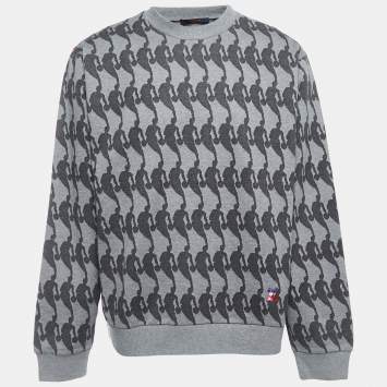 Pre Owned Louis Vuitton Grey All-Over NBA Player Patterned Cotton Crew Neck Sweatshirt XL