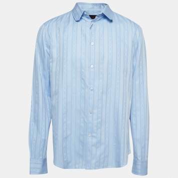 Pre Owned Louis Vuitton Blue Striped Cotton Regular Fit Shirt XL
