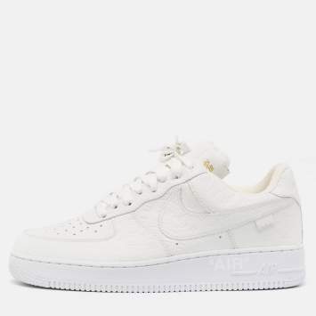Pre Owned Louis Vuitton x Nike White Monogram Canvas and Leather Air Force 1 Sneakers Size 42.5