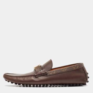 Pre Owned Louis Vuitton Brown Monogram Canvas and Leather Hockenheim Loafers Size 42