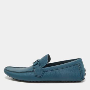 Pre Owned Louis Vuitton Blue Leather Hockenheim Slip on Loafers Size 40