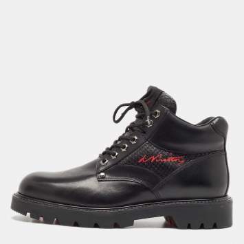 Pre Owned Louis Vuitton Black Leather Ankle Length Oberkampf Ankle Boots Size 41.5