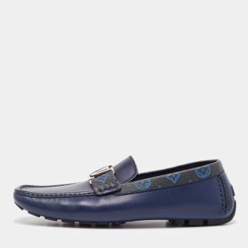 Pre Owned Louis Vuitton Blue Leather Monte Carlo Loafers Size 42.5