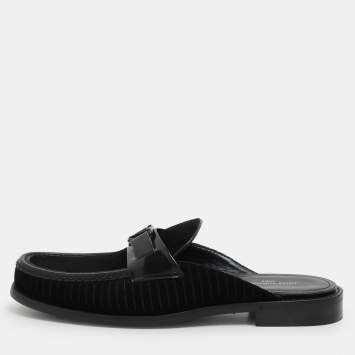 Louis Vuitton Black Leather and Velvet Major Open Back Loafers Size 42.5