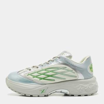 Louis Vuitton Silver/Green Faux Leather and Mesh Discovery Sneakers Size 44