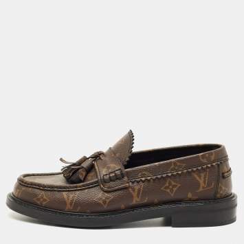 Pre Owned Louis Vuitton Brown LV Monogram Canvas Tassel Accents Dress Loafers Size 41