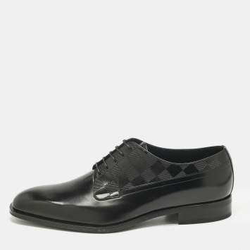 Pre Owned Louis Vuitton Black Damier Leather Haussmann Derby Size 42.5