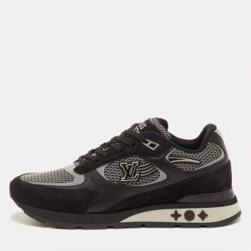 Pre Owned Louis Vuitton Run Away Size 41.5 Black Suede and Mesh Low Top Sneakers