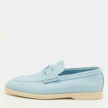 Pre Owned Louis Vuitton Estate Size 41.5 Light Blue Leather Slip On Loafers