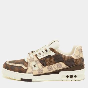 مملوكة مسبقًا Louis Vuitton LV Trainer Size 41.5 Brown/Off White Damier Leather and Coated Canvas Sneakers