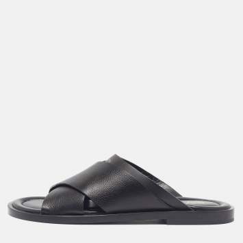 مملوكة مسبقًا Louis Vuitton Foch Size 41 Black Leather Flat Slides