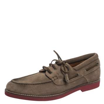 Pre Owned Louis Vuitton Brown Suede Tassel Lace Up Derby Loafer Size 41.5