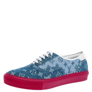 Pre Owned Louis Vuitton Blue Monogram Denim Trocadero Low Top Sneakers Size 41.5