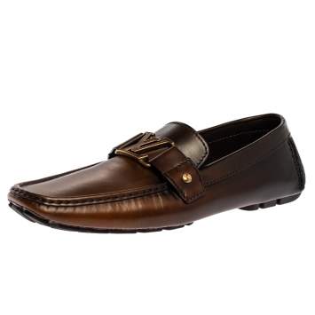 Pre Owned Louis Vuitton Dark Brown Leather Montaigne Moccasins Size 43.5