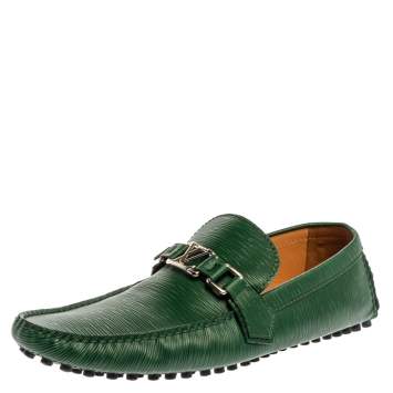 Pre Owned Louis Vuitton Green Epi Leather Major Logo Slip On Loafers Size 44