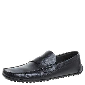 Pre Owned Louis Vuitton Black Leather Slip on Loafers Size 41.5