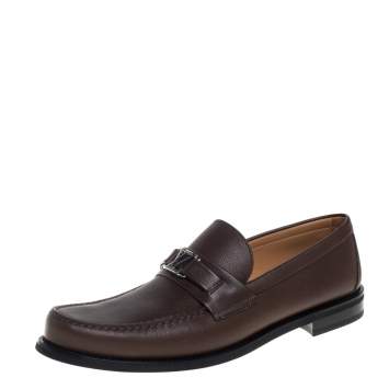 Pre Owned Louis Vuitton Brown Leather Major Slip On Loafers Size 44