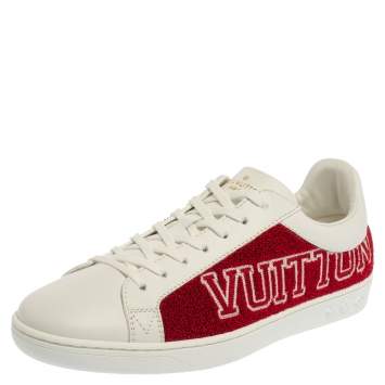 Pre Owned Louis Vuitton White Leather And Blue/Red Terry Fabric Luxembourg Sneakers Size 39