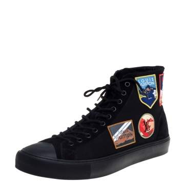 Pre Owned Louis Vuitton Black Canvas And Suede High Top Sneakers Size 44