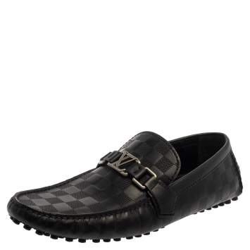 Pre Owned Louis Vuitton Damier Black Leather Loafers Size 43