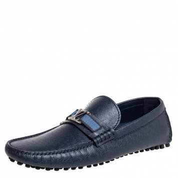 Pre Owned Louis Vuitton Blue Leather Hockenheim Slip On Loafers Size 41