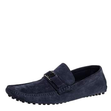 Pre Owned Louis Vuitton Navy Blue Suede Hockenheim Slip On Loafers Size 43.5