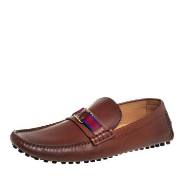 Pre Owned Louis Vuitton Brown Leather Hockenheim Slip On Loafers Size 43.5