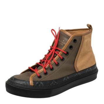 Pre Owned Louis Vuitton Multicolor Suede And Fabric Monogram Trim High Top Sneakers Size 41