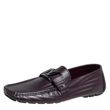 Pre Owned Louis Vuitton Burgundy Patent Leather Monte Carlo Loafers Size 41.5