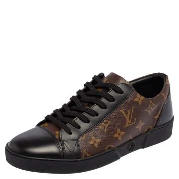 Pre Owned Louis Vuitton Monogram Canvas And Black Leather Match Up Sneakers Size 40
