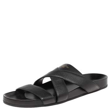 Pre Owned Louis Vuitton Black Leather Mirabeau Mules Size 44.5