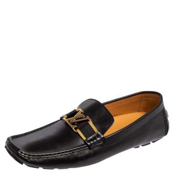 Pre Owned Louis Vuitton Black Leather Monte Carlo Mocassins Size 48