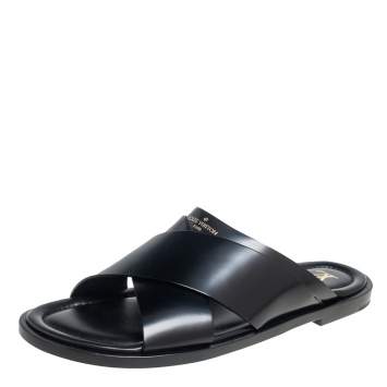 Pre Owned Louis Vuitton Black Glossy Leather Foch Mules Size 46