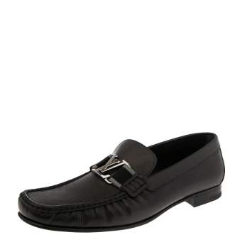 Pre Owned Louis Vuitton Black Leather Montaigne Loafers Size 44