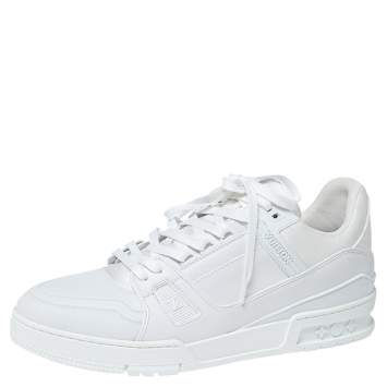 Pre Owned Louis Vuitton White Leather LV Trainer Sneakers Size 43