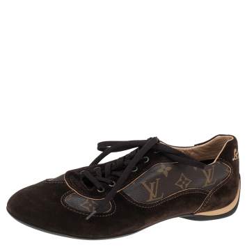 Pre Owned Louis Vuitton Brown Suede and Monogram Canvas Energie Low-Top Sneakers Size 43.5