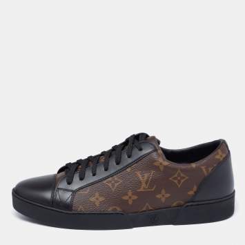Pre Owned Louis Vuitton Brown/Black Monogram Canvas and Leather Match Up Sneakers Size 42